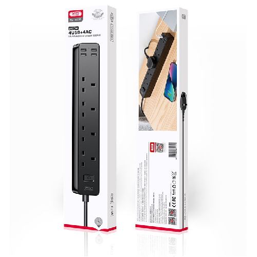 XO-WL12 - 4 Way UK Type Extension Lead with 1.8m cable and 4x USB jacks