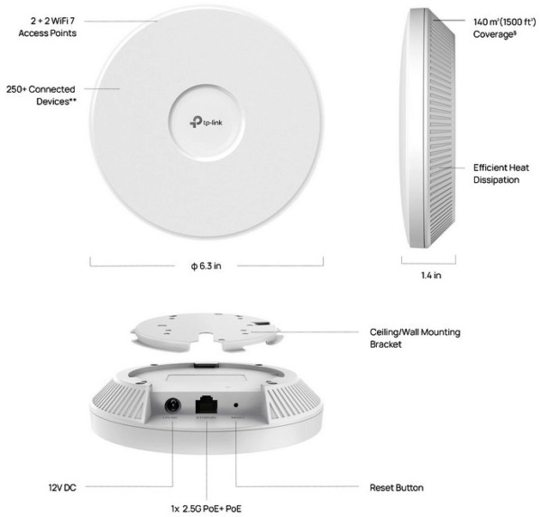 TP-LINK EAP723 - Dual Band 11be 3600Mbps Wi-Fi7 Ceiling
