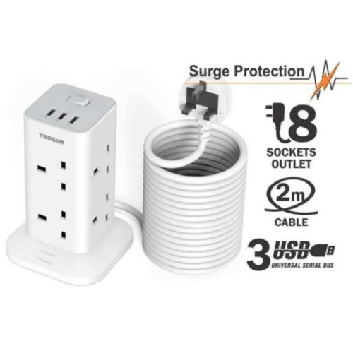 TPS03-UK - Tessan 11-in-1 Tower 2m Extension Lead