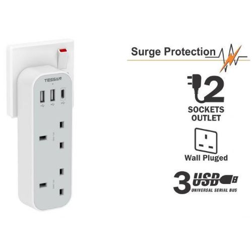 TS-222-C - Tessan 5-in-1 Wall Adapter with Surge Protection