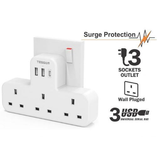 TS-223-C - Tessan 6-in-1 Wall Adapter with Surge Protection
