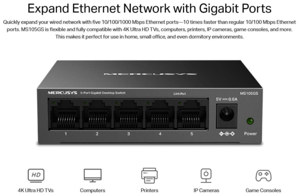 MS105GS - 5 port Gigabit Ethernet Switch