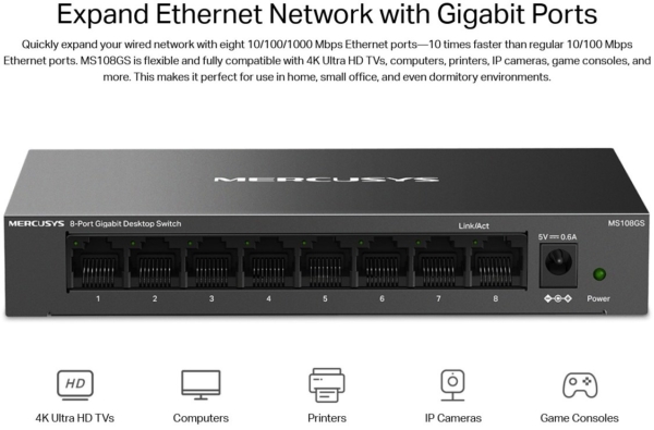 MS108GS - 8 port Gigabit Ethernet Switch